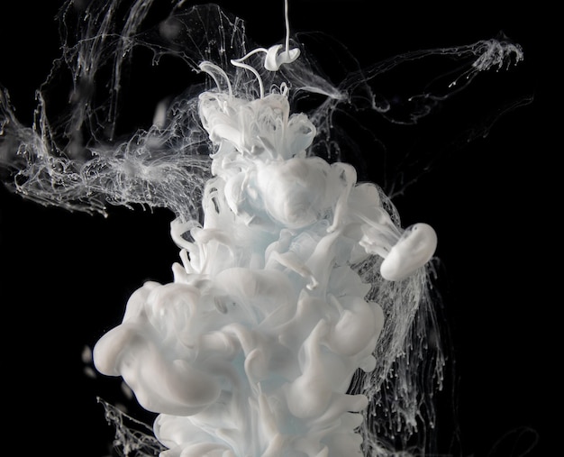 Photo peinture acrylique fluide abstraite nuage d'encre abstrait blanc marbré sur fond noir motif de marbre liquide art moderne