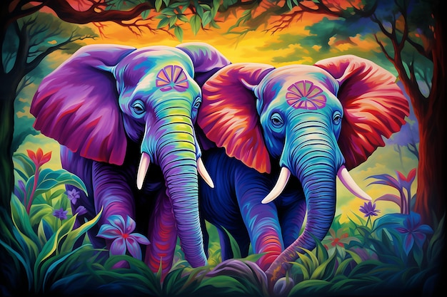 Peinture à l'aérographe d'éléphants éthérés