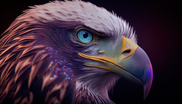 Une peinture d'un aigle avec un oeil bleu.