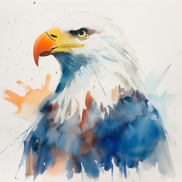 peinture d'un aigle à tête blanche avec un bec bleu et orange