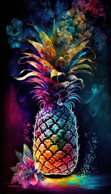 Photo une peinture d'ananas avec les couleurs de l'ananas