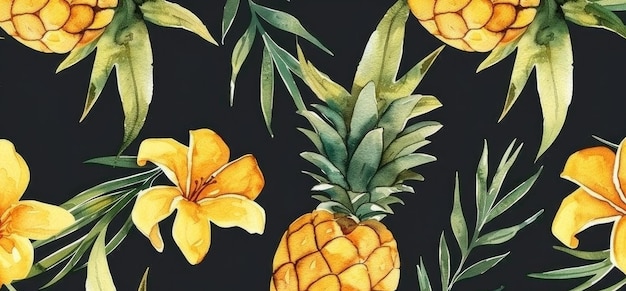 Photo une peinture d'ananas avec des feuilles et des fleurs