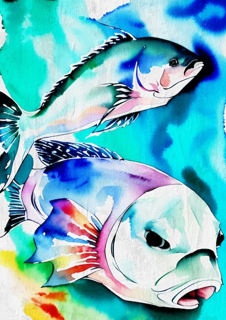 Peinture d'animal d'océan de poisson drôle coloré d'aquarelle