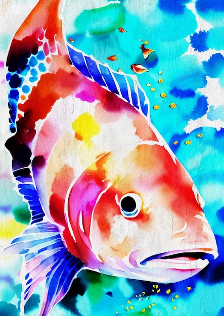 Peinture d'animal d'océan de poisson drôle coloré d'aquarelle