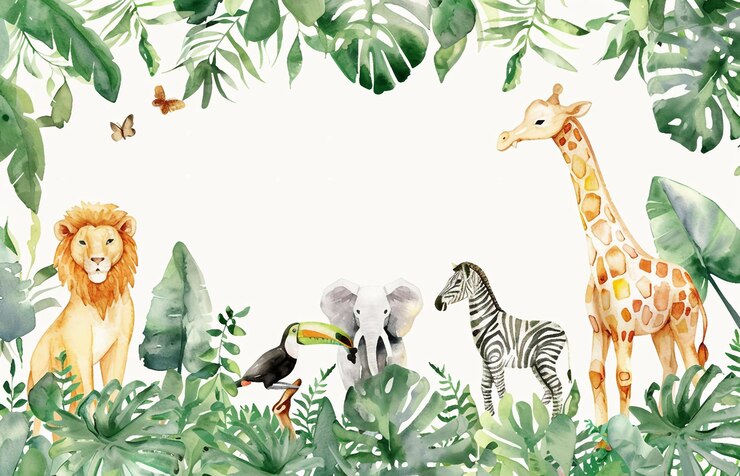 Photo une peinture d'animaux et de girafes dans une forêt