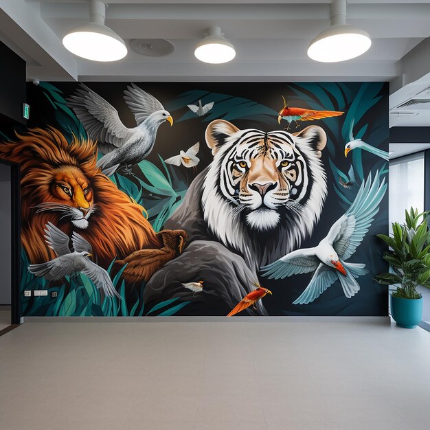 peinture d'animaux sur le mur du bureau