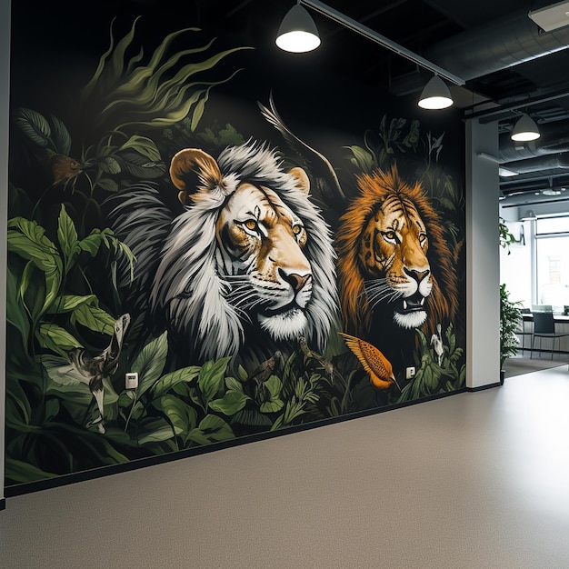 peinture d'animaux sur le mur du bureau