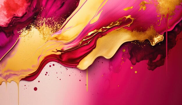 Peinture à l'aquarelle abstraite couleur de fond rouge et or avec texture fluide liquide pour le fond