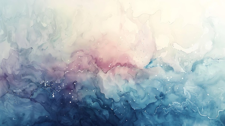 Peinture à l'aquarelle abstraite avec des couleurs bleu rose et blanc