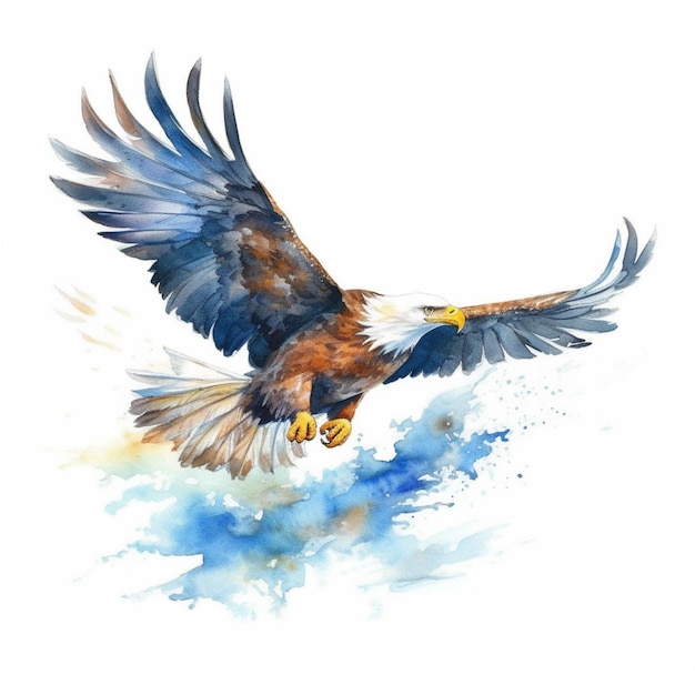 Peinture à l'aquarelle d'un aigle aux ailes déployées.