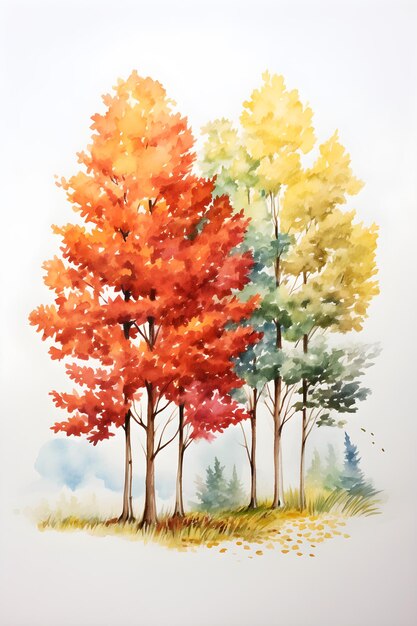 Peinture à l'aquarelle d'arbres d'automne