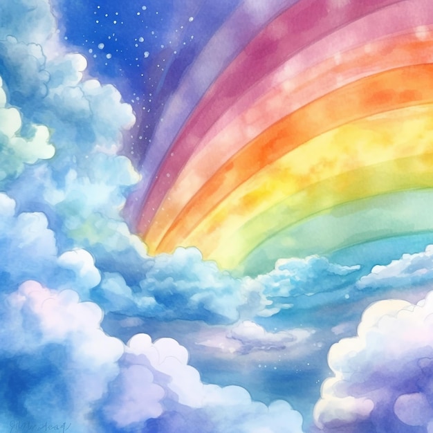 Peinture à l'aquarelle d'un arc-en-ciel dans les nuages