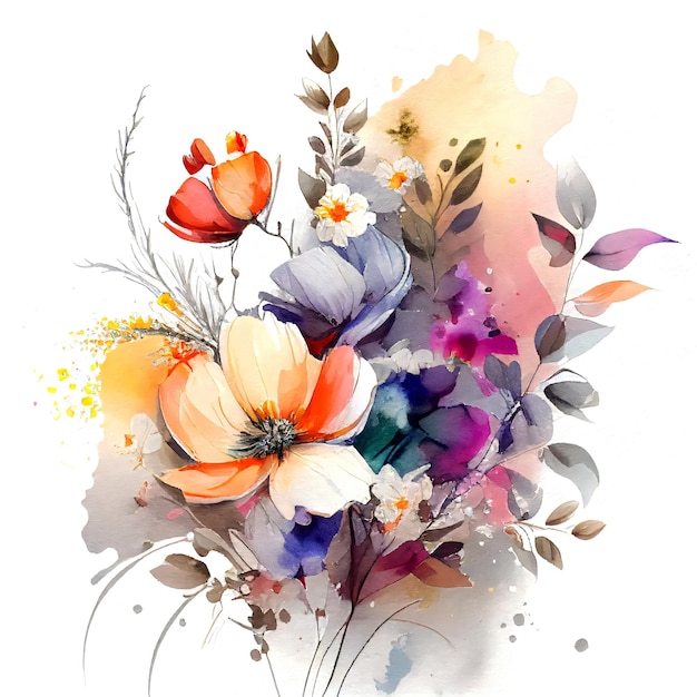 Peinture à l'aquarelle d'un arrangement floral coloré.