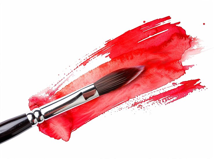 Photo peinture à l'aquarelle au pinceau rouge isolée sur fond blanc