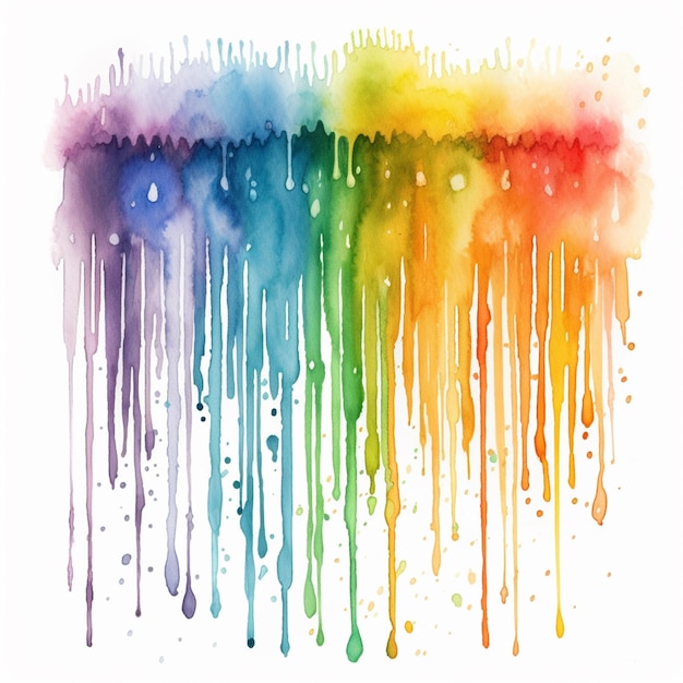 Une peinture à l'aquarelle aux couleurs vives d'un goutte-à-goutte d'arc-en-ciel de peinture générative ai