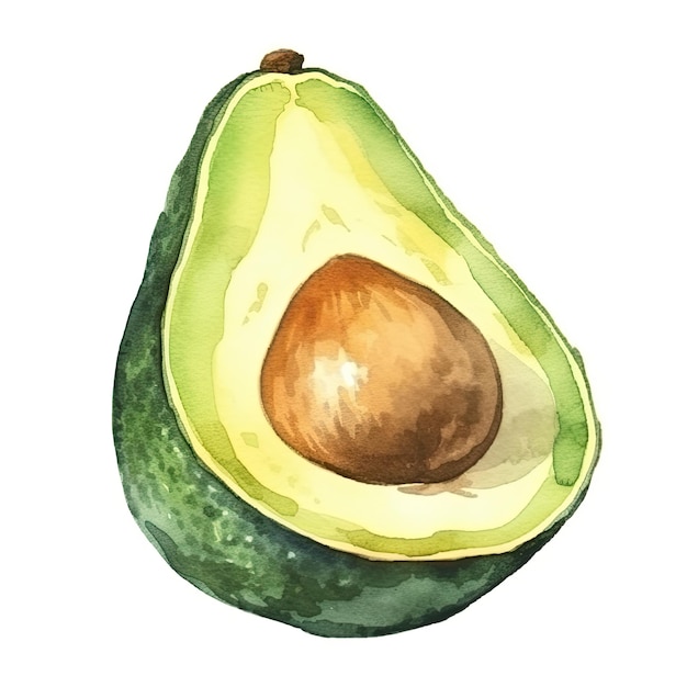 Peinture à l'aquarelle d'avocat avec des feuilles vertes