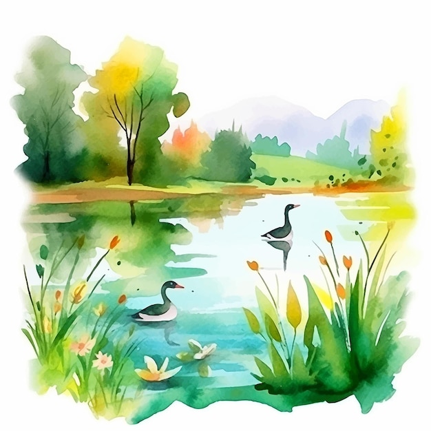 Peinture aquarelle belle vue sur la nature