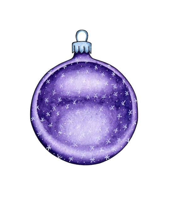 Peinture à l'aquarelle de boule de verre lilas avec boule de nouvel an de flocons de neige pour décorer l'arbre de Noël