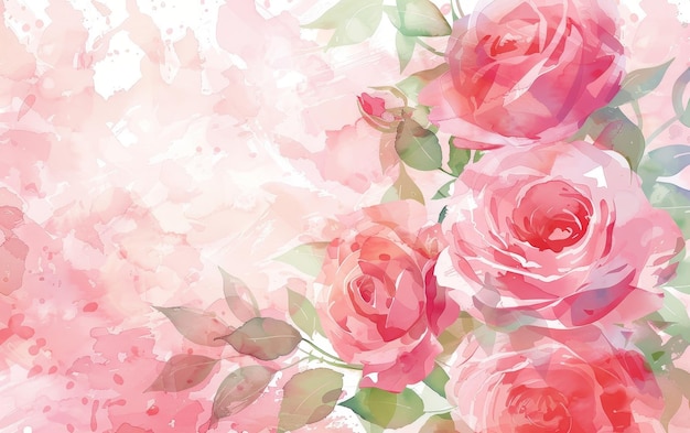 Photo une peinture à l'aquarelle d'un bouquet de roses roses avec un fond blanc