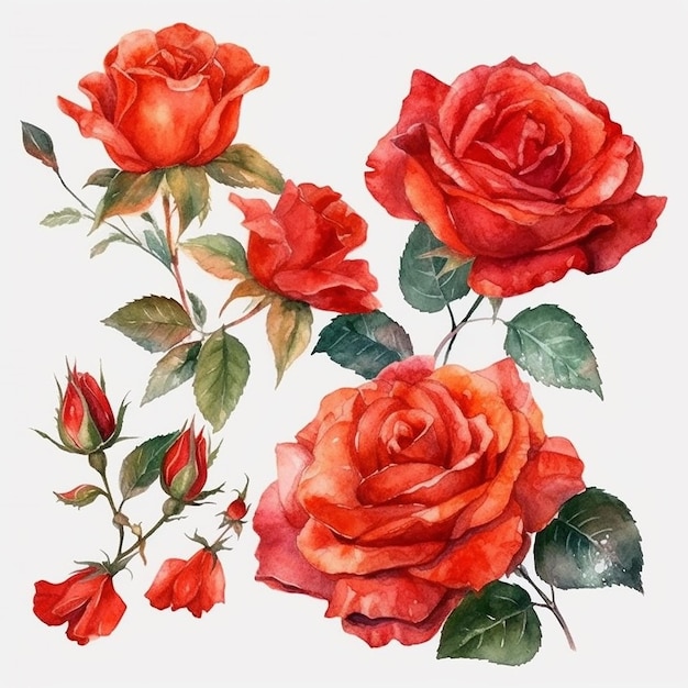 Peinture à l'aquarelle d'un bouquet de roses rouges