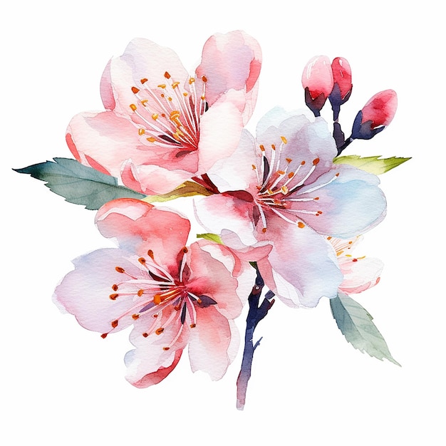 Peinture à l'aquarelle d'une branche de fleurs de cerisier