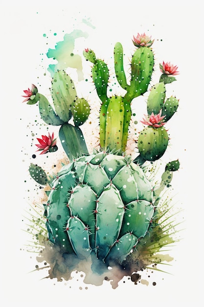 Photo peinture à l'aquarelle de cactus par l'artiste et l'illustrateur generative ai