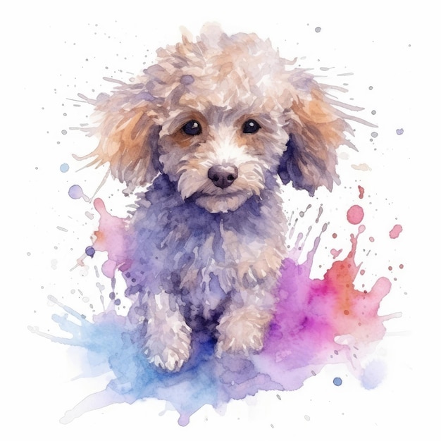 Peinture à l'aquarelle de caniche avec fond blanc