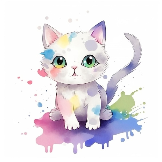 Peinture à l'aquarelle d'un chat aux yeux verts