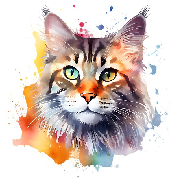 Photo une peinture à l'aquarelle d'un chat couleur éclaboussure multicolore art numérique abstrait