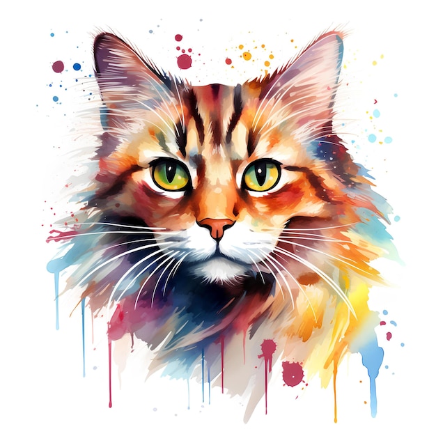 Une peinture à l'aquarelle d'un chat sur un fond