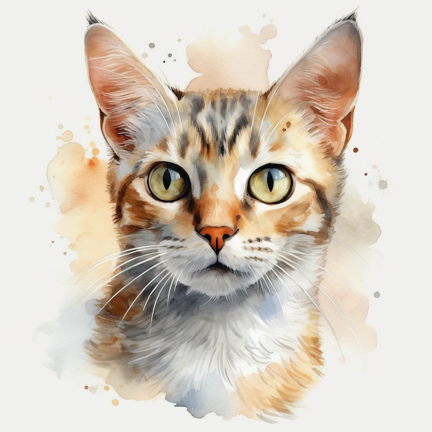 Peinture à l'aquarelle d'un chat mignon sur fond blanc Al généré