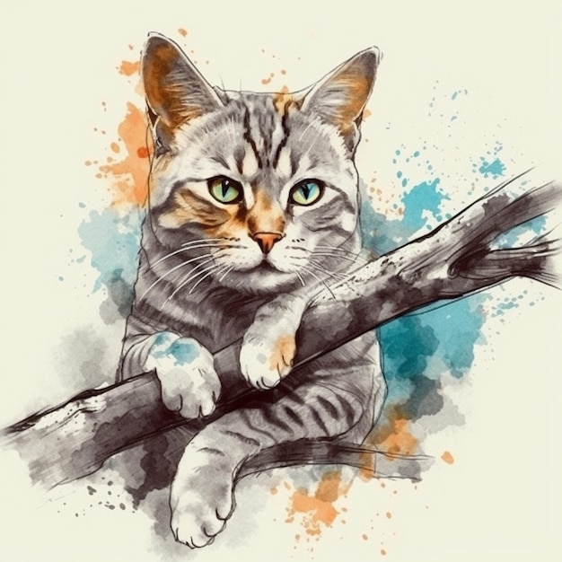 Peinture à l'aquarelle d'un chat