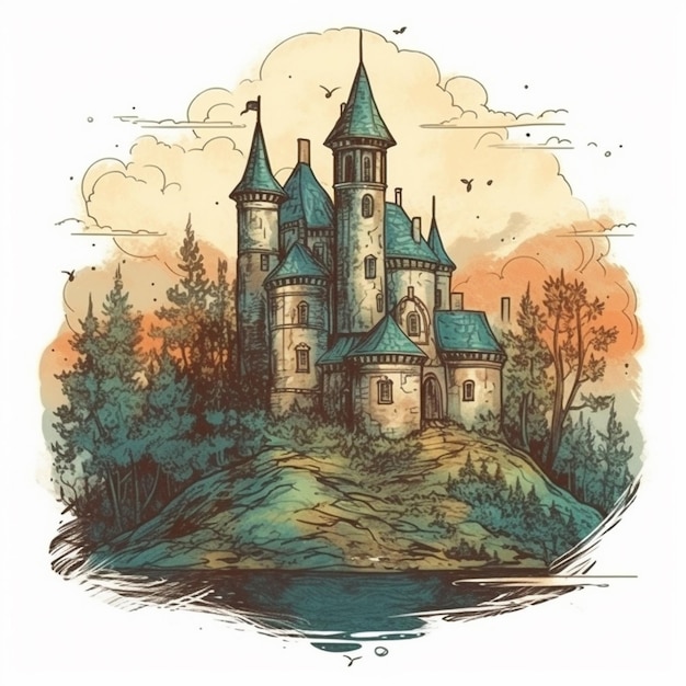 Peinture à l'aquarelle d'un château