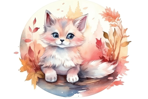 Peinture à l'aquarelle d'un chaton avec un fond coloré