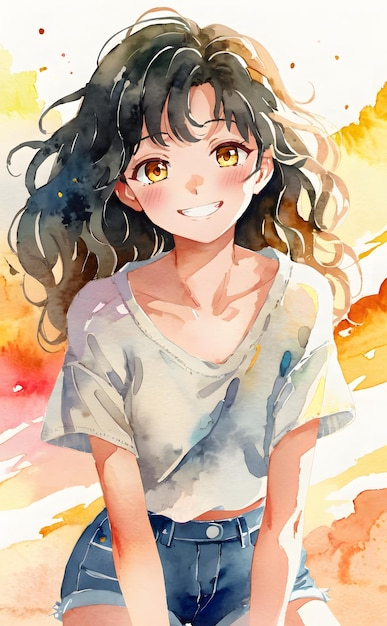 Photo peinture à l'aquarelle chef-d'œuvre d'anime palette de couleurs douces et chaudes