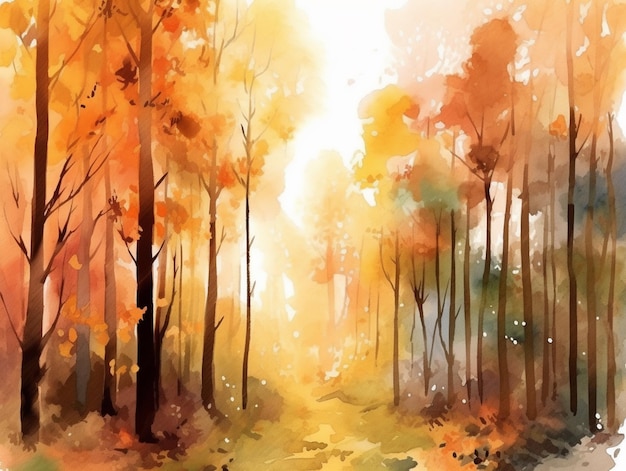 Peinture à l'aquarelle d'un chemin dans la forêt