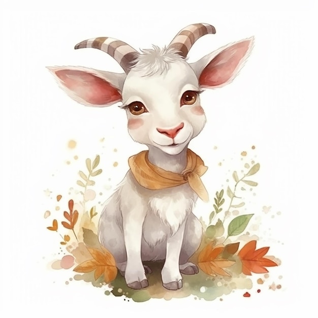 Peinture à l'aquarelle d'une chèvre mignonne isolée sur fond blanc