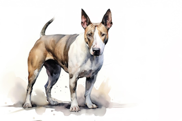 Peinture à l'aquarelle d'un chien bull terrier sur un fond propre Animels de compagnie Illustration IA générative