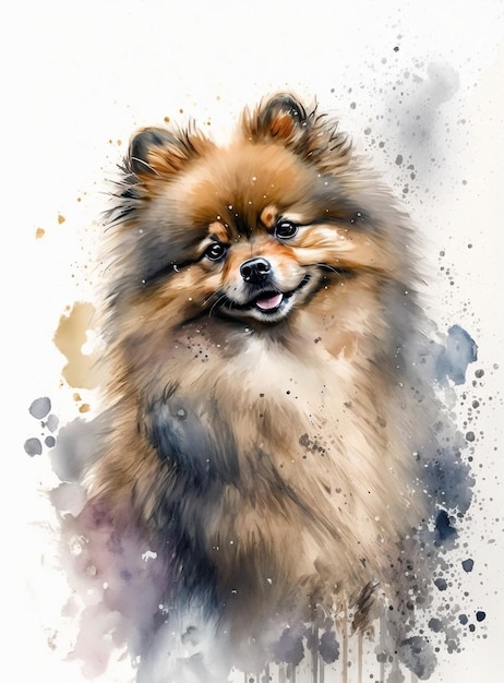 Peinture à l'aquarelle d'un chien nommé spitz