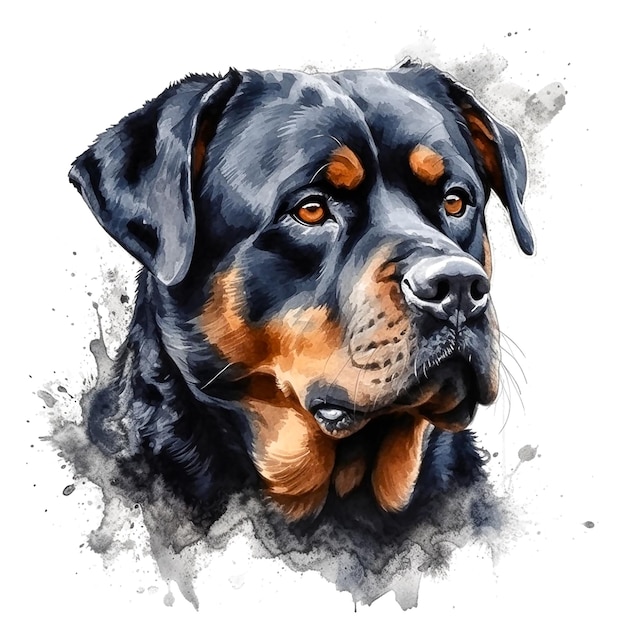 Peinture à l'aquarelle d'un chien rottweiler