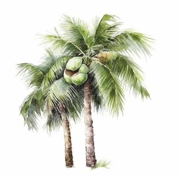 Une peinture à l'aquarelle d'un cocotier