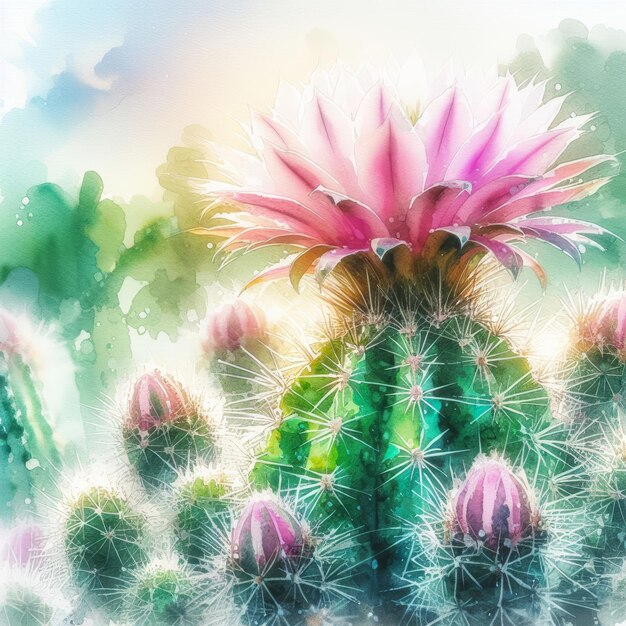 Photo une peinture à l'aquarelle colorée de cactus