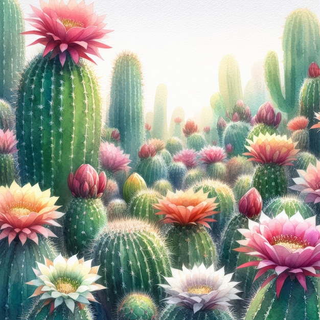 Photo une peinture à l'aquarelle colorée de cactus