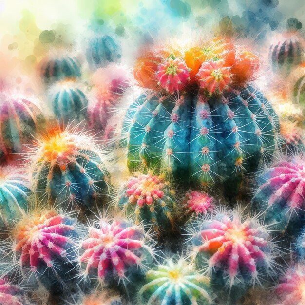 une peinture à l'aquarelle colorée de cactus