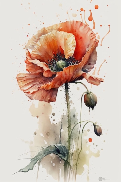 Une peinture à l'aquarelle d'un coquelicot.