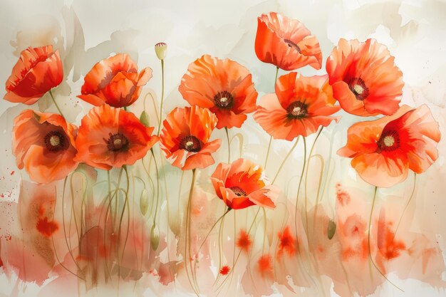 Peinture à l'aquarelle de coquelicots rouges