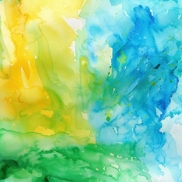 Une peinture d'aquarelle de couleur arc-en-ciel avec un fond jaune vert et bleu