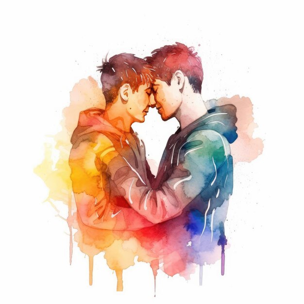 Peinture à l'aquarelle d'un couple LGBT de dix-huit ans