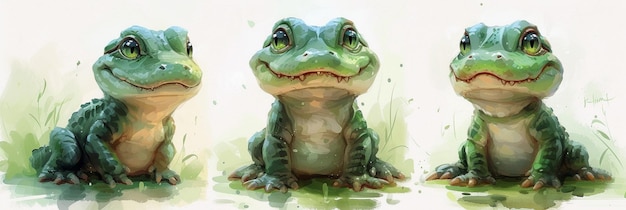 Peinture à l'aquarelle d'un crocodile mignon