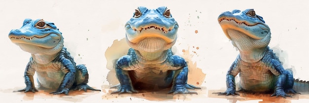 Peinture à l'aquarelle d'un crocodile mignon